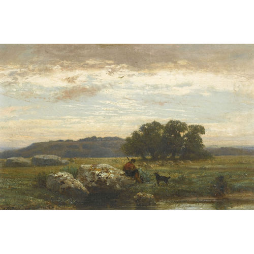 CHARLES �MILE JACQUE : Abendliche Landschaft mit einem Sch�fer (DOBIASCHOFSKY AUKTIONEN AG)
