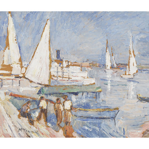 MAX ROBERT THEYNET : Hafen am Neuenburgersee mit Segelbooten (DOBIASCHOFSKY AUKTIONEN AG)
