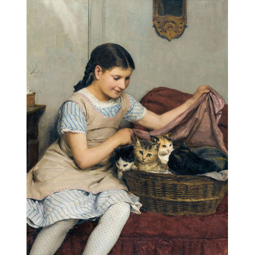 ALBERT ANKER : M�dchen mit Katzen (DOBIASCHOFSKY AUKTIONEN AG)