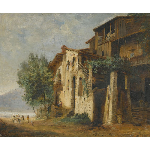 CHARLES LOUIS GUIGON : Haus am Seeufer mit Staffage (DOBIASCHOFSKY AUKTIONEN AG)