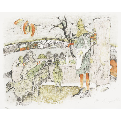 ALOIS CARIGIET : Schafe am Brunnen (DOBIASCHOFSKY AUKTIONEN AG)