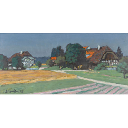 FRED STAUFFER : Emmentaler Landschaft mit Bauernh�usern (DOBIASCHOFSKY AUKTIONEN AG)