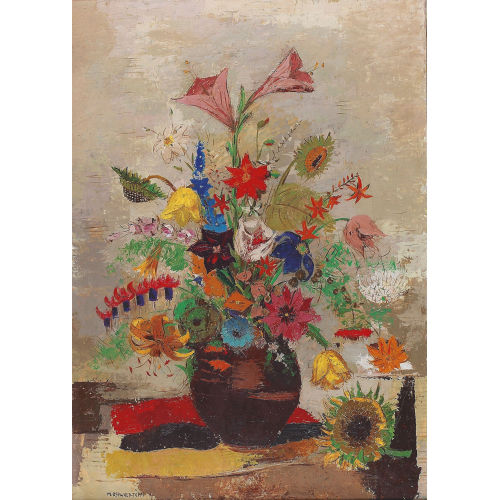 MARGHERITA OSSWALD-TOPPI : Buntes Blumenbouquet in bauchigem Gef�ss (DOBIASCHOFSKY AUKTIONEN AG)