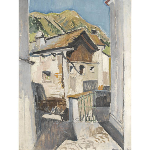 ALBERT NEUENSCHWANDER : Sonnige Dorfpartie in den Alpen (DOBIASCHOFSKY AUKTIONEN AG)