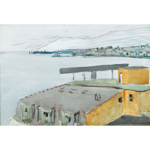 CUNO AMIET : Blick von einem Hausdach in Montreux auf den Genfersee (DOBIASCHOFSKY AUKTIONEN AG)