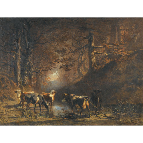 CHARLES JEAN FERDINAND HUMBERT : Waldlichtung mit K�hen an einer Wasserstelle (DOBIASCHOFSKY AUKTIONEN AG)