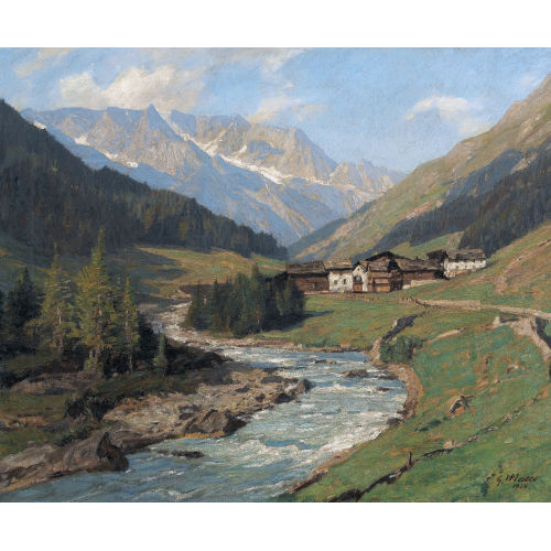 GEORG MACCO : Alptal im Sommer mit einem Weiler (DOBIASCHOFSKY AUKTIONEN AG)