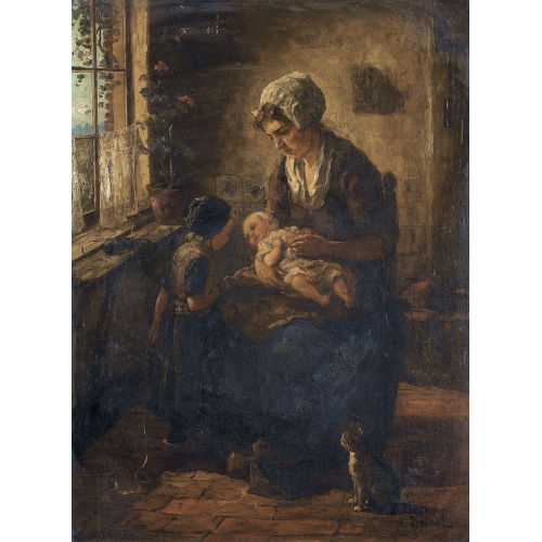 CORNELIS KOPPENOL : Mutter mit S�ugling und Kind in Interieur (DOBIASCHOFSKY AUKTIONEN AG)