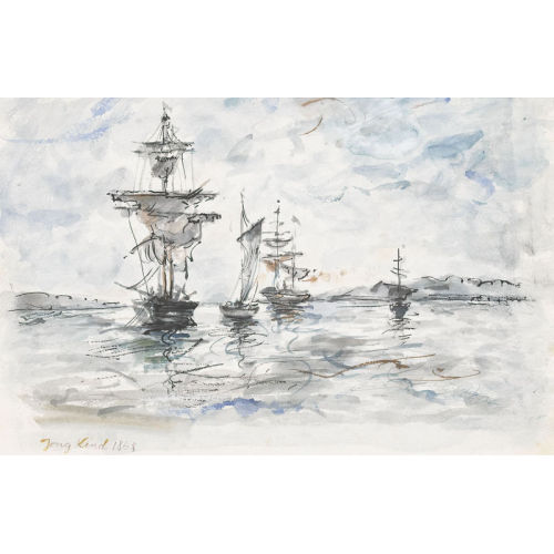 JOHAN (JEAN) BARTHOLD JONGKIND : Segelschiffe in der Bucht (DOBIASCHOFSKY AUKTIONEN AG)