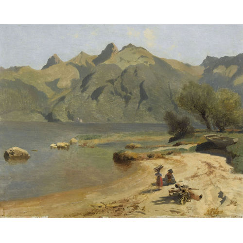 ALEXANDRE CALAME : Holzsammler am Ufer eines Bergsees (DOBIASCHOFSKY AUKTIONEN AG)