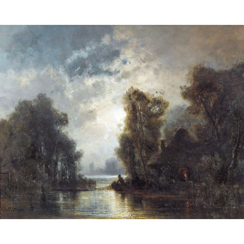 ADOLF STADEMANN : Mondbeschienene Flusspartie (DOBIASCHOFSKY AUKTIONEN AG)