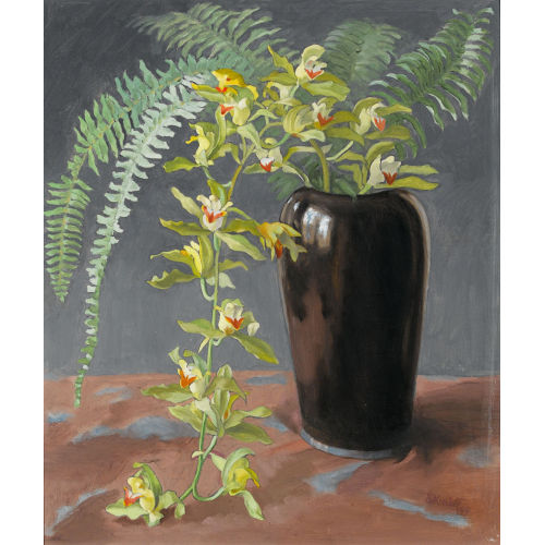 ERNST KREIDOLF : Orchidee und Farnbl�tter in einer Vase (DOBIASCHOFSKY AUKTIONEN AG)
