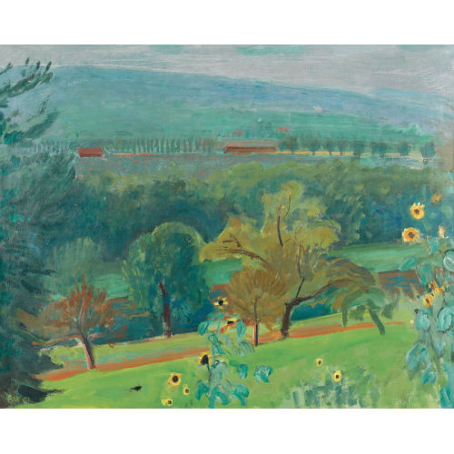 ERNST MORGENTHALER : Sommerliche Landschaftspartie mit Sonnenblumen (DOBIASCHOFSKY AUKTIONEN AG)