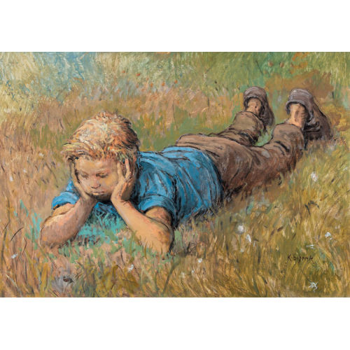 KARL SCHENK : Liegender Knabe auf der Wiese (DOBIASCHOFSKY AUKTIONEN AG)