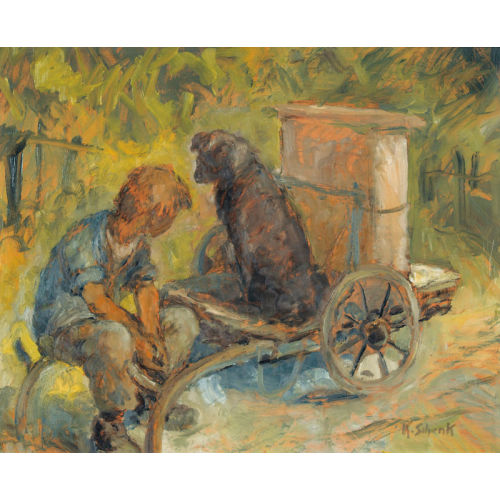 KARL SCHENK : Rastender Knabe mit Hund (DOBIASCHOFSKY AUKTIONEN AG)