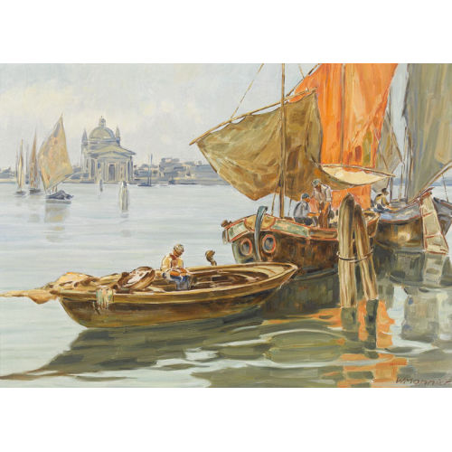 WILLY MONNIER : Fischerboote in Venedig (DOBIASCHOFSKY AUKTIONEN AG)