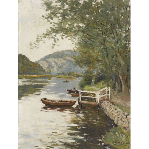REN� DE BAUGNIES : Flusslandschaft mit Ruderbooten (DOBIASCHOFSKY AUKTIONEN AG)