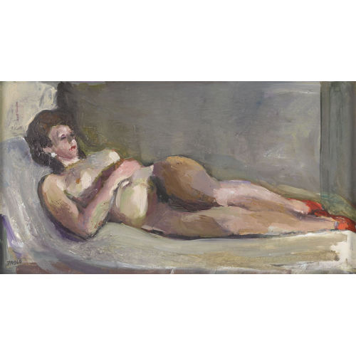 PAUL JAKOB) PAOLO (EIGTL. M�LLER : Liegender weiblicher Akt mit roten Schuhen (DOBIASCHOFSKY AUKTIONEN AG)
