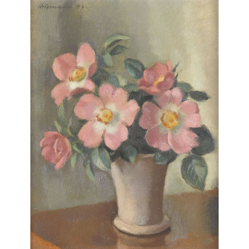 ADOLF HOLZMANN : Stillleben mit Blumen in einer Steingutvase (DOBIASCHOFSKY AUKTIONEN AG)