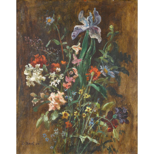 LEO DECK : Stillleben mit Feldblumen und Schwertlilie (DOBIASCHOFSKY AUKTIONEN AG)