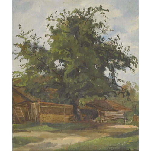 ROBERT BAUMBERGER : B�uerliches Geh�ft mit Baum (DOBIASCHOFSKY AUKTIONEN AG)
