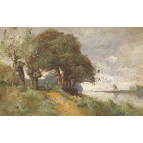 PAUL-D�SIR� TROUILLEBERT : Idyllisches Flussufer mit B�uerin (DOBIASCHOFSKY AUKTIONEN AG)