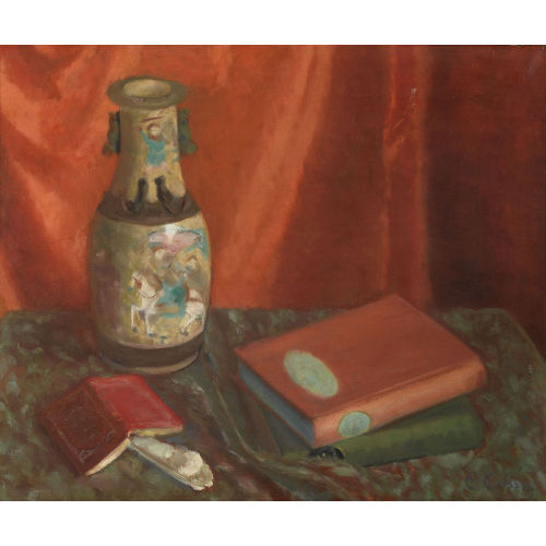 EMMA GRESSLY : Stillleben mit B�chern und asiatischer Vase (DOBIASCHOFSKY AUKTIONEN AG)