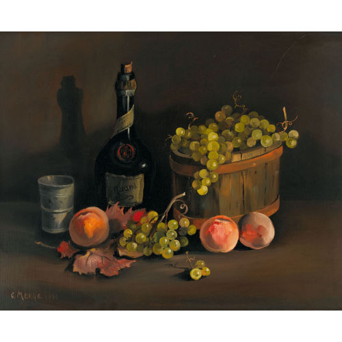 CHARLES MENGE : Herbststillleben mit Trauben, Pfirsichen und Lik�rflasche (DOBIASCHOFSKY AUKTIONEN AG)