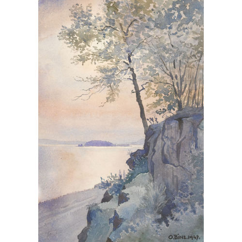 OSKAR BINZ : Bielersee mit St. Petersinsel (DOBIASCHOFSKY AUKTIONEN AG)
