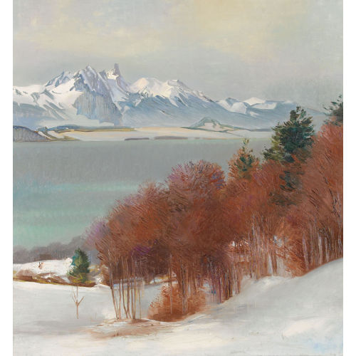 MARCUS JACOBI : Winterlicher Thunersee mit dem Stockhorn (DOBIASCHOFSKY AUKTIONEN AG)