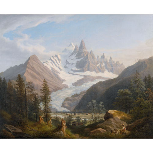 ANTON WINTERLIN : Blick auf Les-Praz-de-Chamonix und die Aiguille du Dru (DOBIASCHOFSKY AUKTIONEN AG)