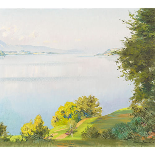 MARCUS JACOBI : Sommerliche Landschaft am Thunersee (DOBIASCHOFSKY AUKTIONEN AG)