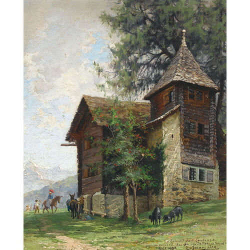�DOUARD JEANMAIRE : Walliser Hauspartie mit Staffage (DOBIASCHOFSKY AUKTIONEN AG)