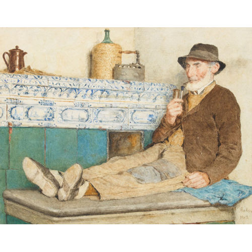 ALBERT ANKER : Grossvater auf der Ofenbank (DOBIASCHOFSKY AUKTIONEN AG)