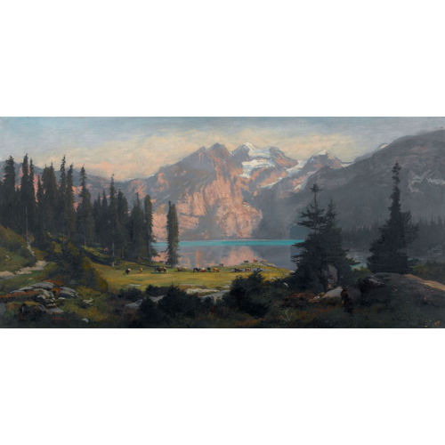 AUGUSTE HENRI BERTHOUD : Sommerlicher Oeschinensee mit weidender Kuhherde (DOBIASCHOFSKY AUKTIONEN AG)