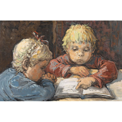 KARL SCHENK : Lesendes Geschwisterpaar (DOBIASCHOFSKY AUKTIONEN AG)