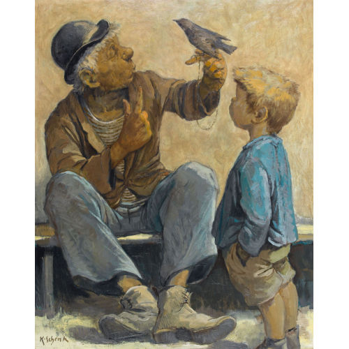 KARL SCHENK : Knabe mit Clown und dressiertem Vogel (DOBIASCHOFSKY AUKTIONEN AG)
