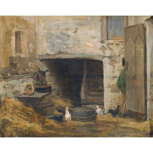 ALBERT ANKER : Hinterhof mit H�hnern (DOBIASCHOFSKY AUKTIONEN AG)