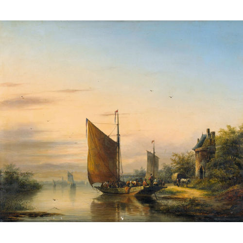GERARDUS HENDRIKS : Abendstimmung mit Flussf�hre (DOBIASCHOFSKY AUKTIONEN AG)