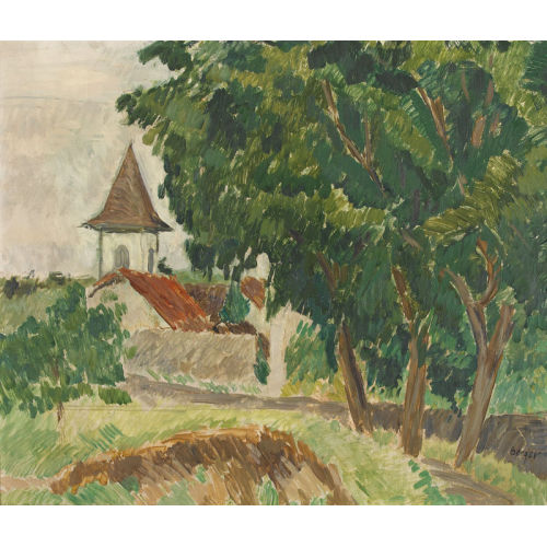 HANS BERGER : Kirchturm in sommerlicher Landschaft (DOBIASCHOFSKY AUKTIONEN AG)