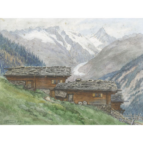 GOTTFRIED HERZIG : H�user in Binn mit dem Finsteraarhorn (DOBIASCHOFSKY AUKTIONEN AG)