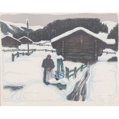 FRED STAUFFER : Frau am Brunnen im Winter (DOBIASCHOFSKY AUKTIONEN AG)
