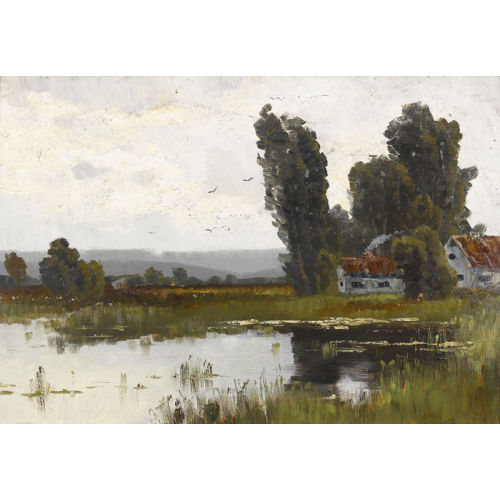 JOSEF ROLF KNOBLOCH : Sommerlicher Teich mit Bauernh�usern (DOBIASCHOFSKY AUKTIONEN AG)