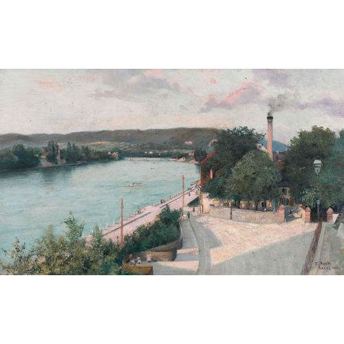 FRITZ MOCK : Rheinufer in Basel im Abendrot (DOBIASCHOFSKY AUKTIONEN AG)