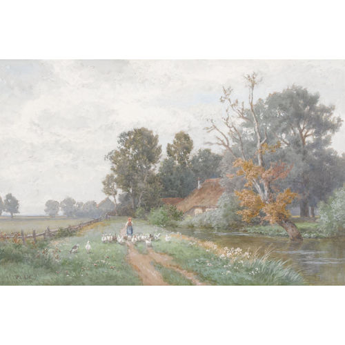 PHILIPP R�TH : B�uerin mit ihren G�nsen am Flussufer (DOBIASCHOFSKY AUKTIONEN AG)