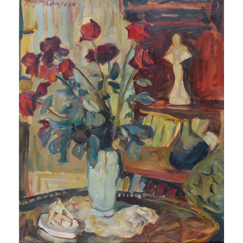 JACQUES CHAPIRO : Interieur mit Rosen in einer Vase (DOBIASCHOFSKY AUKTIONEN AG)