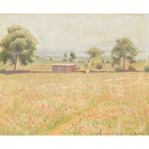 PAUL TH�OPHILE ROBERT : Sommerliche Wiesenlandschaft mit Seeblick (DOBIASCHOFSKY AUKTIONEN AG)