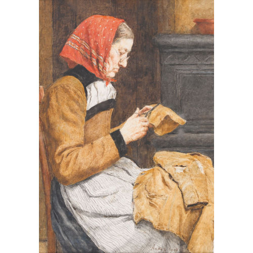 ALBERT ANKER : Grossmutter mit Flickarbeit (DOBIASCHOFSKY AUKTIONEN AG)