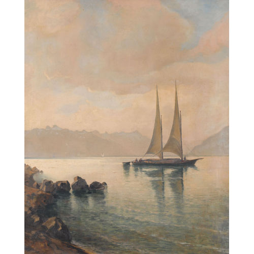 CHARLES PARISOD : Lac Leman avec barque � sable (DOBIASCHOFSKY AUKTIONEN AG)