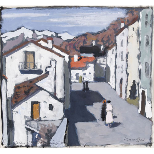 FRED STAUFFER : Sonniger Vorfr�hling in einem Tessiner Bergdorf (DOBIASCHOFSKY AUKTIONEN AG)